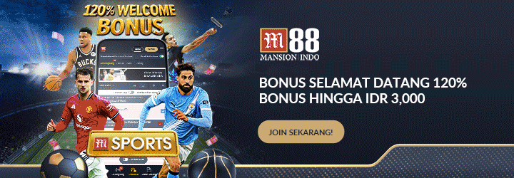 Banner promosi M88 Indonesia yang menampilkan berbagai bonus dan fitur taruhan olahraga dan kasino online